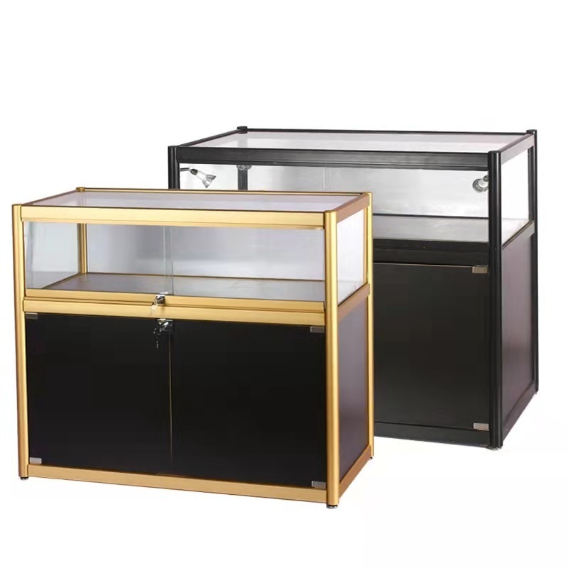 Jewelry display Counter Locking jewelry Wood cabinet With LED luxury lights Jewellery Glass Display Cabinets