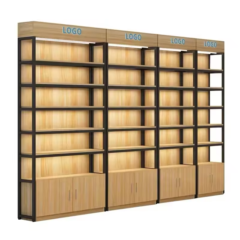 Supermarket wooden retail shelving display shop shelves snacks cosmetic grocery display convenience store multilevel rack