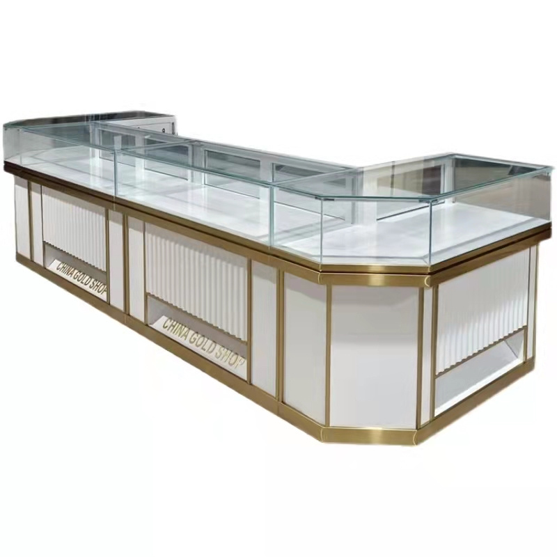 Jewelry display Counter Locking jewelry Wood cabinet With LED luxury lights Jewellery Glass Display Cabinets