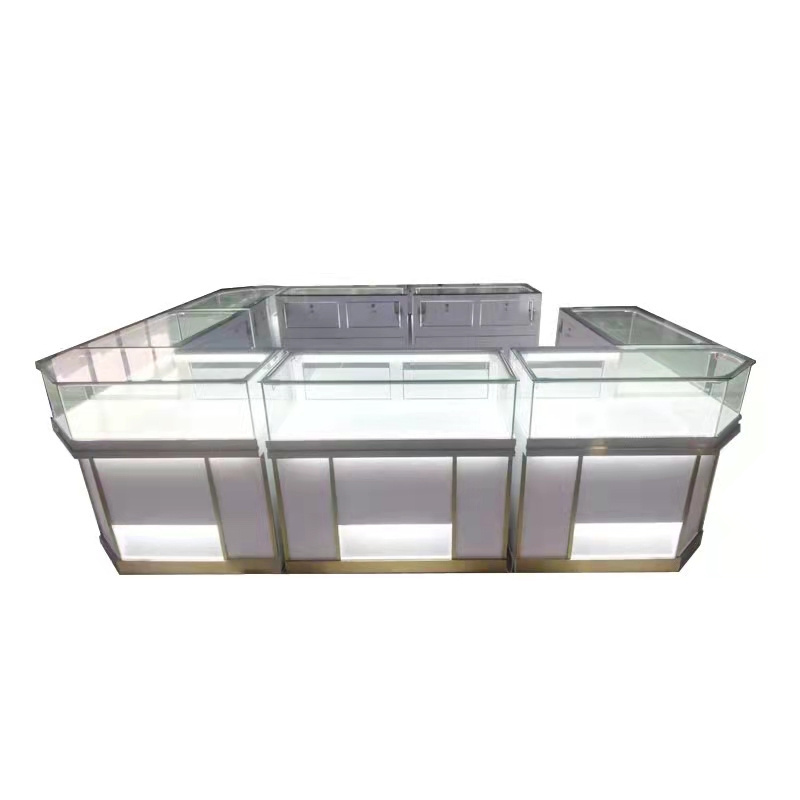 Jewelry display Counter Locking jewelry Wood cabinet With LED luxury lights Jewellery Glass Display Cabinets