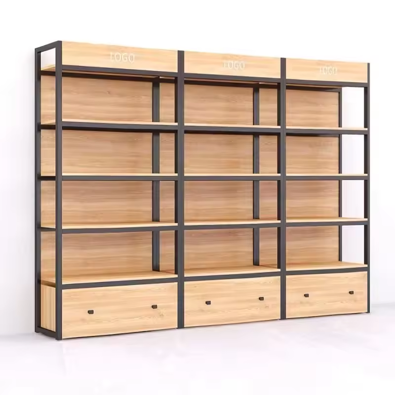 Supermarket wooden retail shelving display shop shelves snacks cosmetic grocery display convenience store multilevel rack