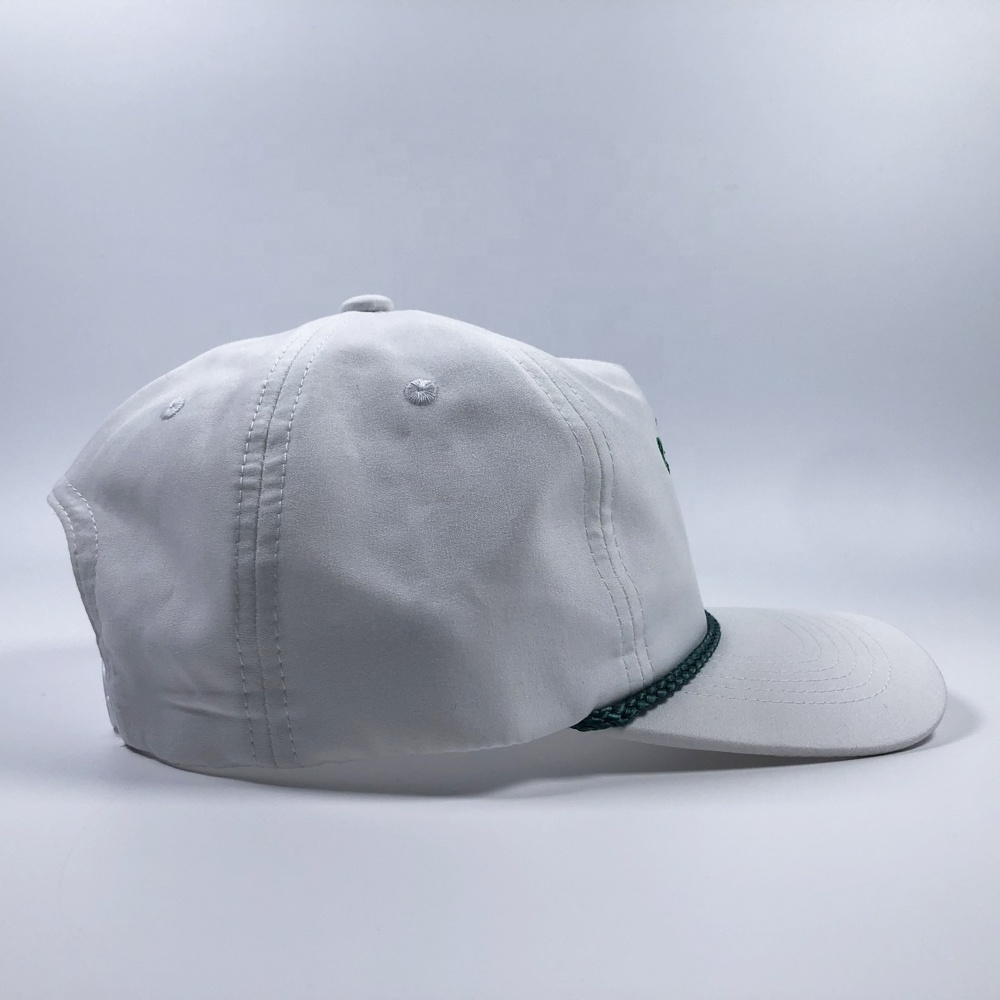 OEM popular premium fashion unisex nylon rope 5 panel baseball snapback cap custom embroidery green logo unstructured dad hat