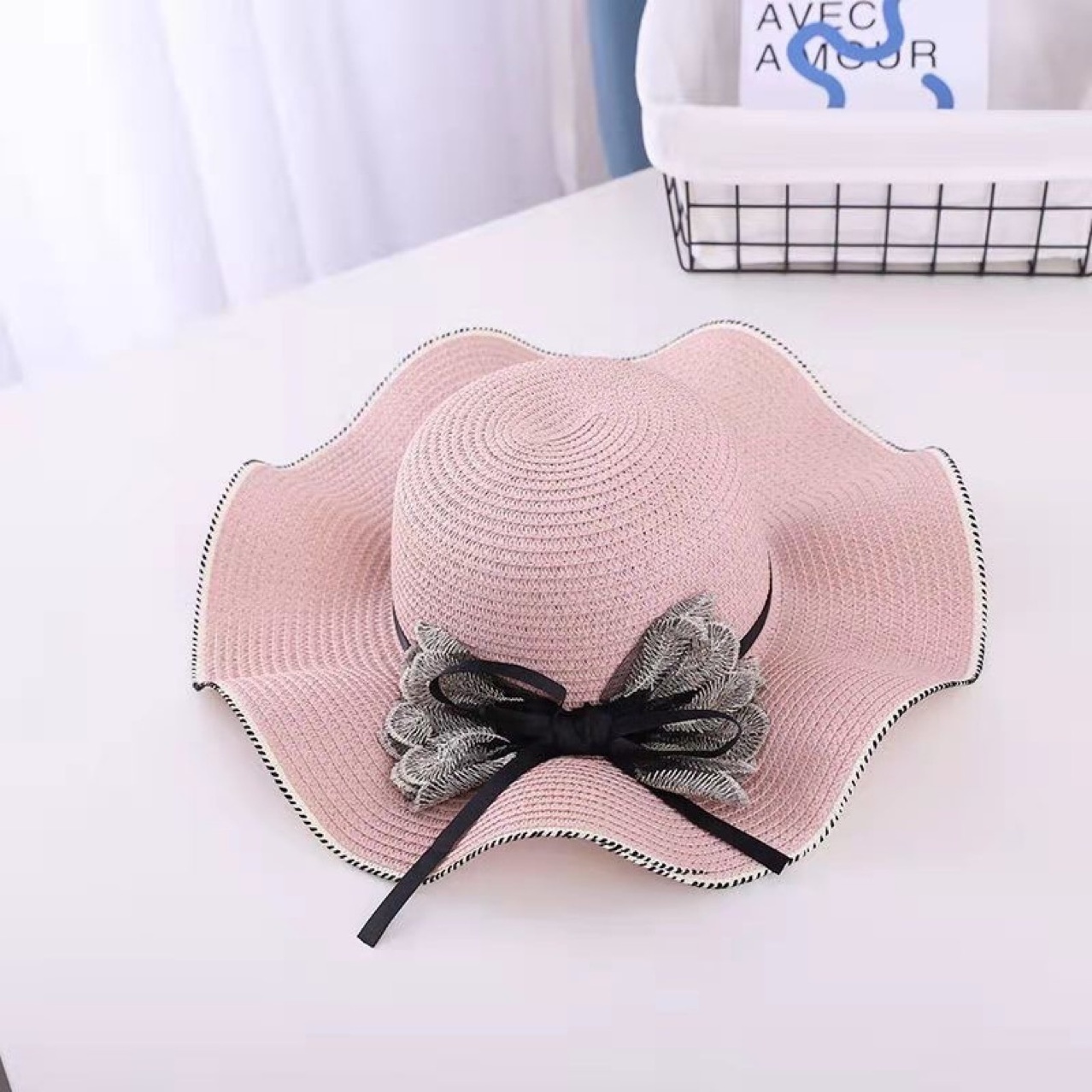 In stock high quality popular hot sale colorful bucket sun caps for women wholesale summer wide brim beach straw fedora hats