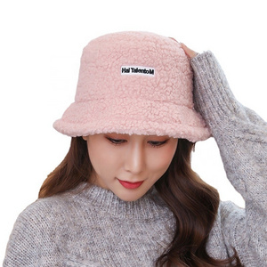 Wholesale hot sale in stock drop shipping popular summer outdoor unisex colorful pink lamb warm wool fluffy hats bucket