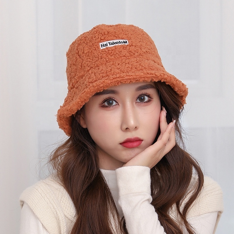 Wholesale hot sale in stock drop shipping popular summer outdoor unisex colorful pink lamb warm wool fluffy hats bucket