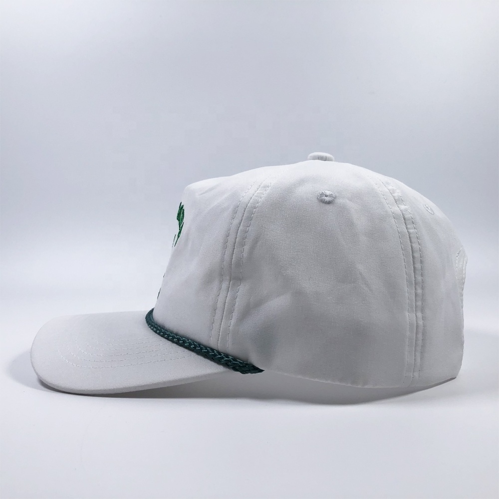 OEM popular premium fashion unisex nylon rope 5 panel baseball snapback cap custom embroidery green logo unstructured dad hat