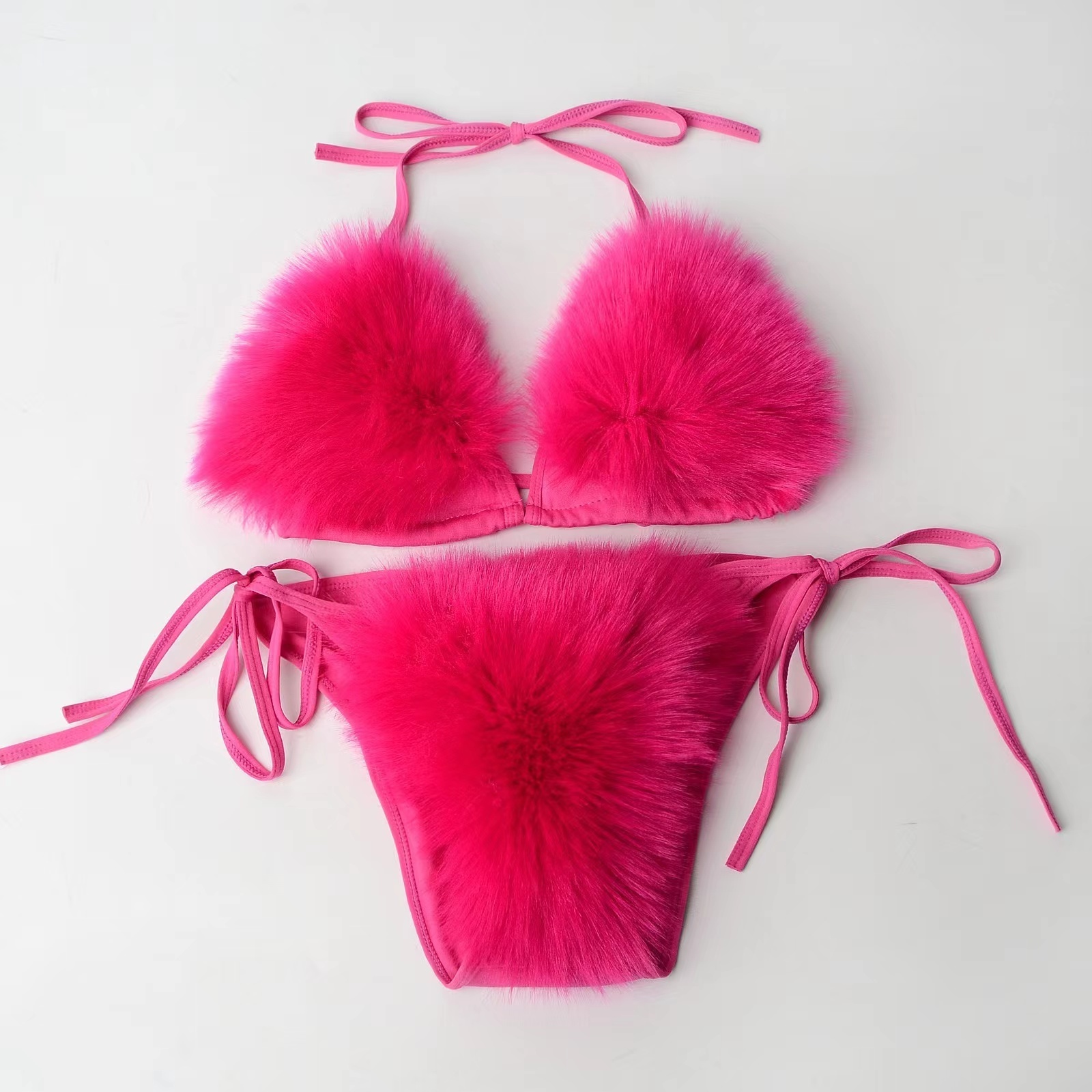 CY Wholesale Sexy Women Fur Bra Swimwear Women's Bikini Customized Logo Fur Thong Sexy Bikini