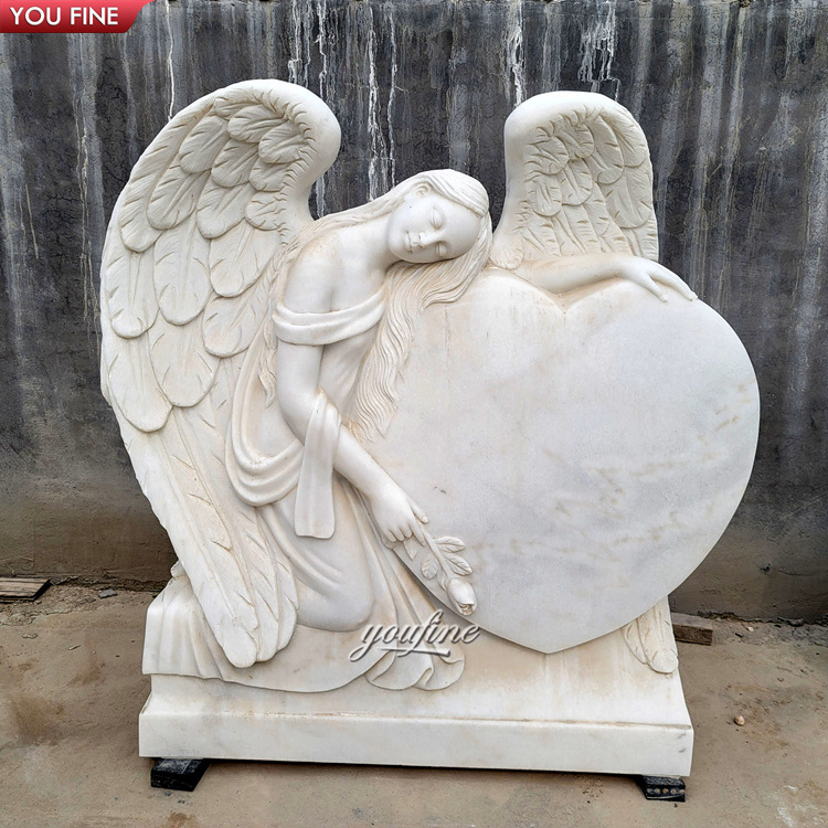 Outdoor Garden Granite Marble Angel Heart Shaped Cemetery Headstone