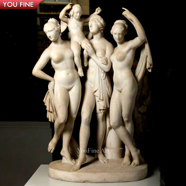 Famous Hand Carved Natural Stone Marble Three Graces God Classic Sculpture Beauty Lady Statue