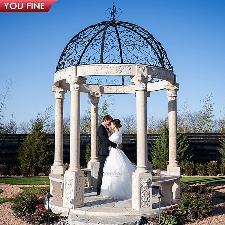 Custom Wedding Large Beige Marble Stone Gazebo Wedding Decorations with Column