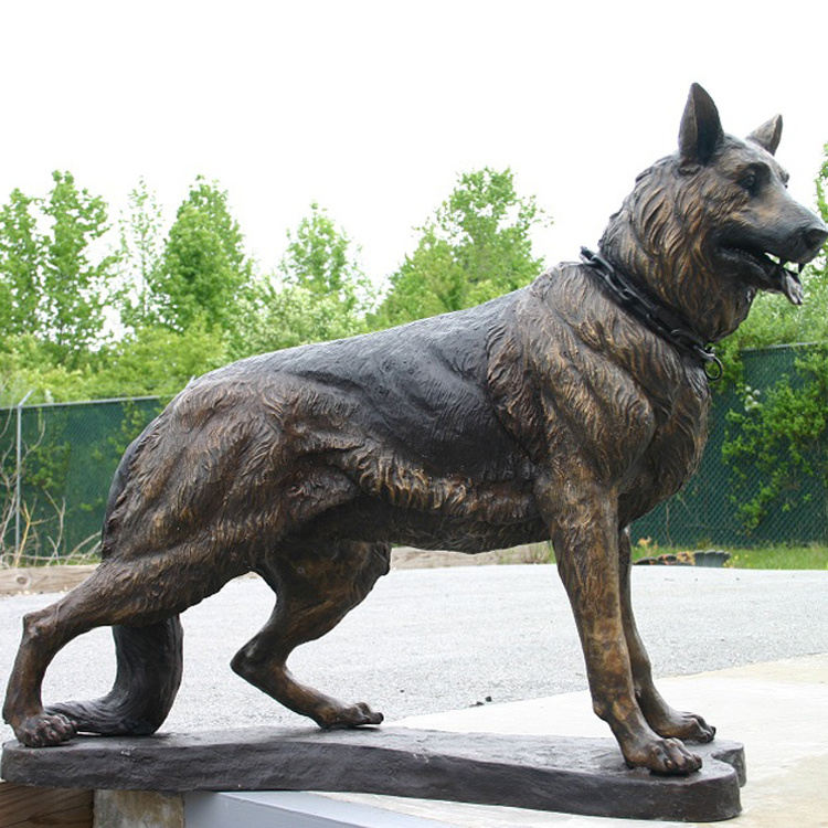 Outdoor Garden Brass Animals Sculpture Bronze Standing German Shepherd Dog Statue With Base