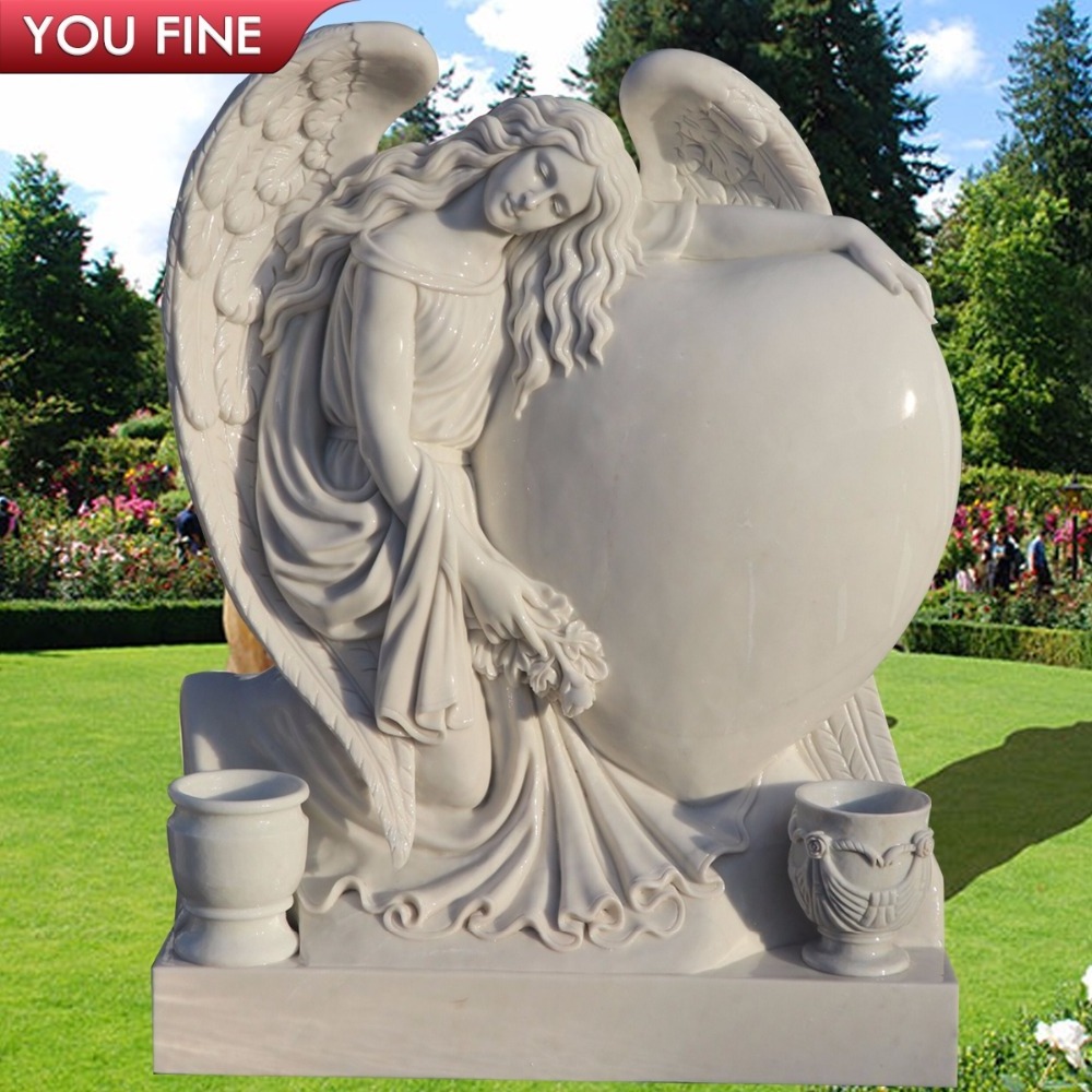 Hand Carved White Marble Angel Headstone