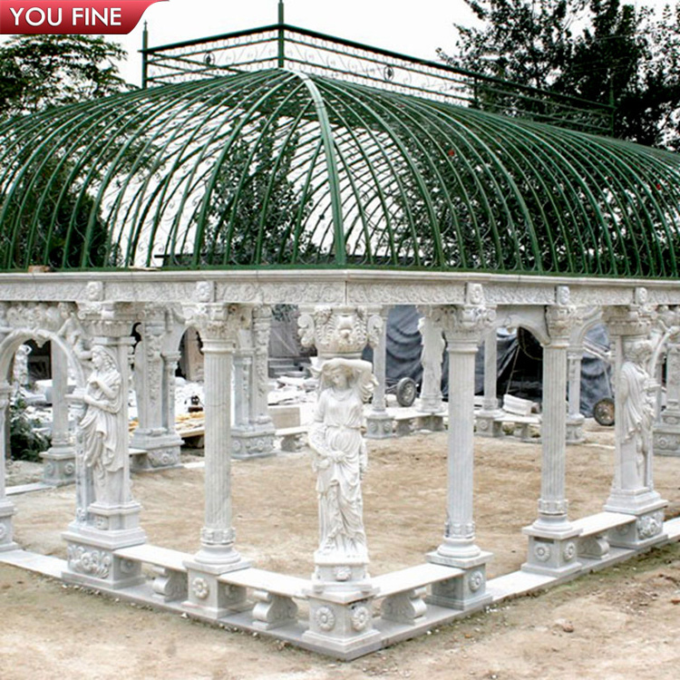 Outdoor Garden Hand Carved Natural Stone Pavilion Large Marble Gazebo