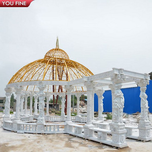 Outdoor Garden Hand Carved Natural Stone Pavilion Large Marble Gazebo