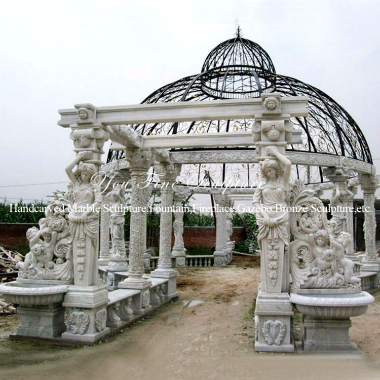 Outdoor Garden Hand Carved Natural Stone Pavilion Large Marble Gazebo