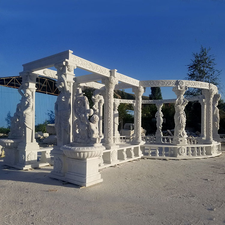 Outdoor Garden Hand Carved Natural Stone Pavilion Large Marble Gazebo