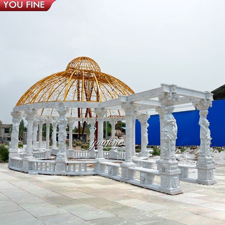 Customized Outdoor Hand Carved Large Natural Stone Pavilion Big Luxury Marble Garden Gazebo