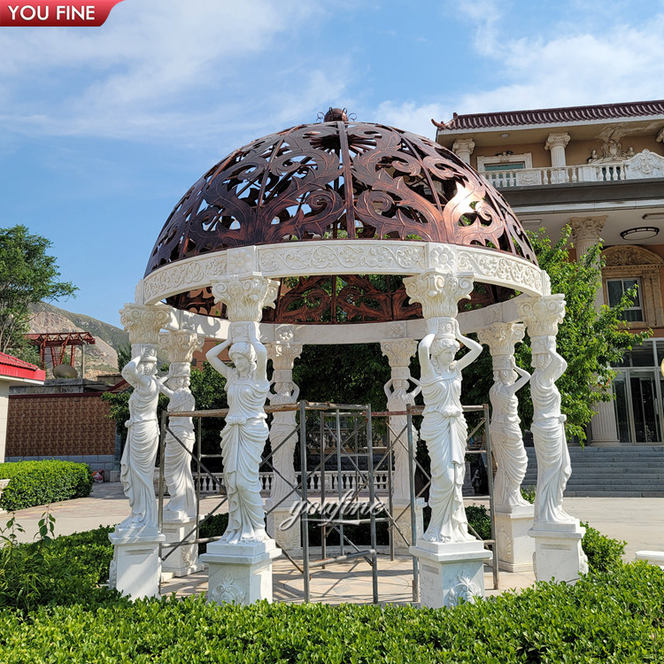 Customized Outdoor Hand Carved Large Natural Stone Pavilion Big Luxury Marble Garden Gazebo