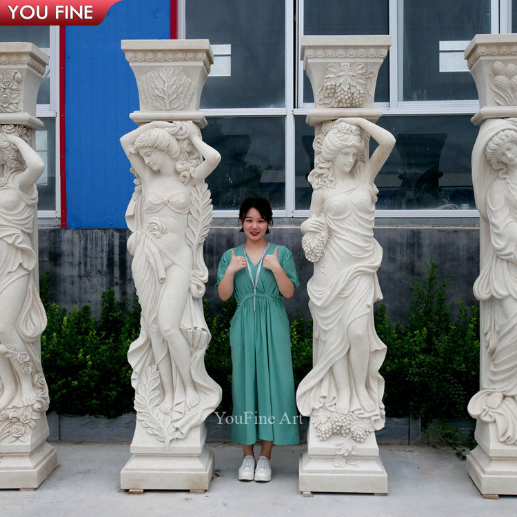 Outdoor Large Villa Marble Lady Statue Column Pillar