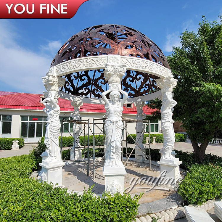 Outdoor Metal Roof Natural Stone Marble Luxury Garden Gazebo