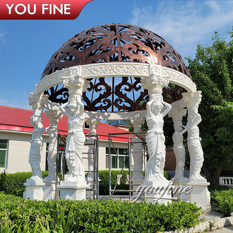 Outdoor Metal Roof Natural Stone Marble Luxury Garden Gazebo