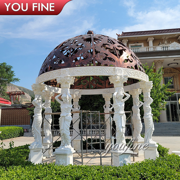 Outdoor Metal Roof Natural Stone Marble Luxury Garden Gazebo