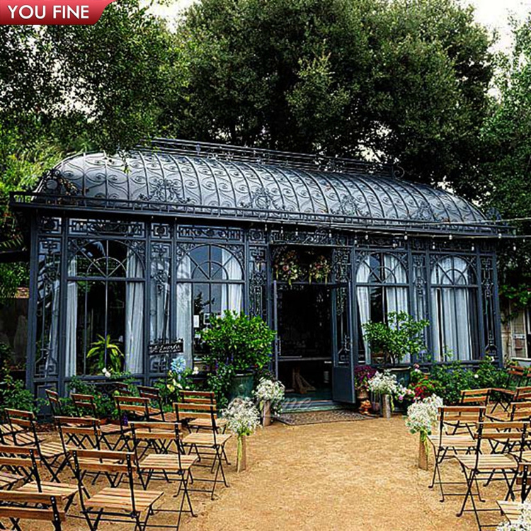 Luxury Cast Metal Outdoor Garden Wrought Iron Gazebo With Glass For Decoration