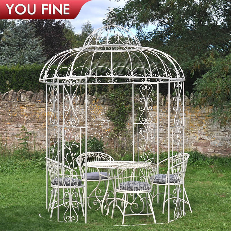 Simple Outdoor Cast Metal Garden Wrought Iron Gazebo With Glass for Decoration