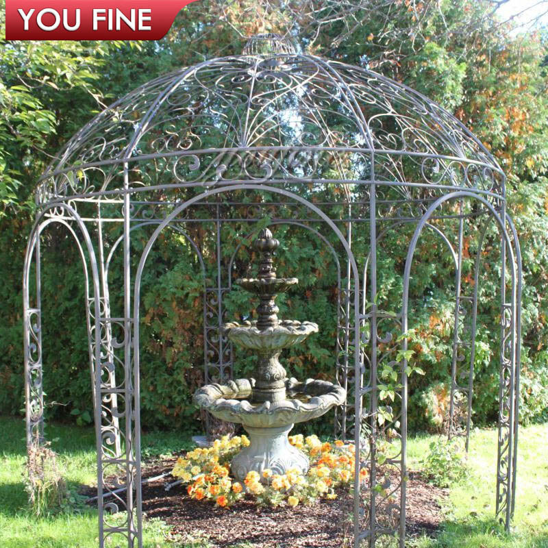 Simple Outdoor Cast Metal Garden Wrought Iron Gazebo With Glass for Decoration