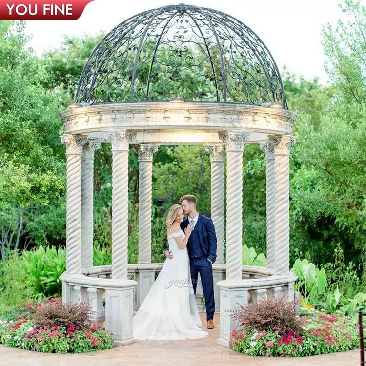 Outdoor Large White Marble Gazebo Wedding Decorations with Column