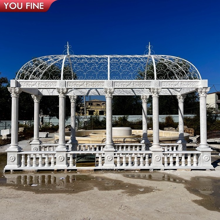 Outdoor Decorative Garden White Marble Stone Greek Gallery Gazebo