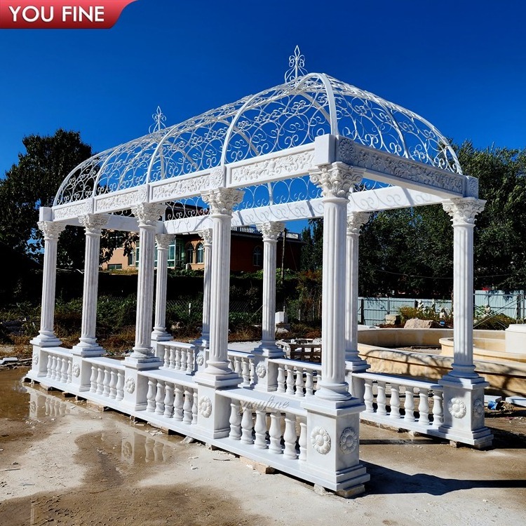 Outdoor Decorative Garden White Marble Stone Greek Gallery Gazebo