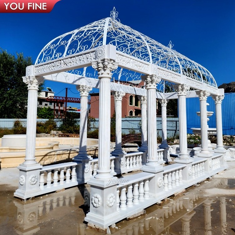 Outdoor Decorative Garden White Marble Stone Greek Gallery Gazebo