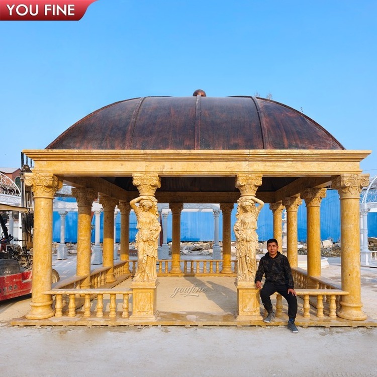 Outdoor Square Yellow Marble Column Gazebo Suppliers