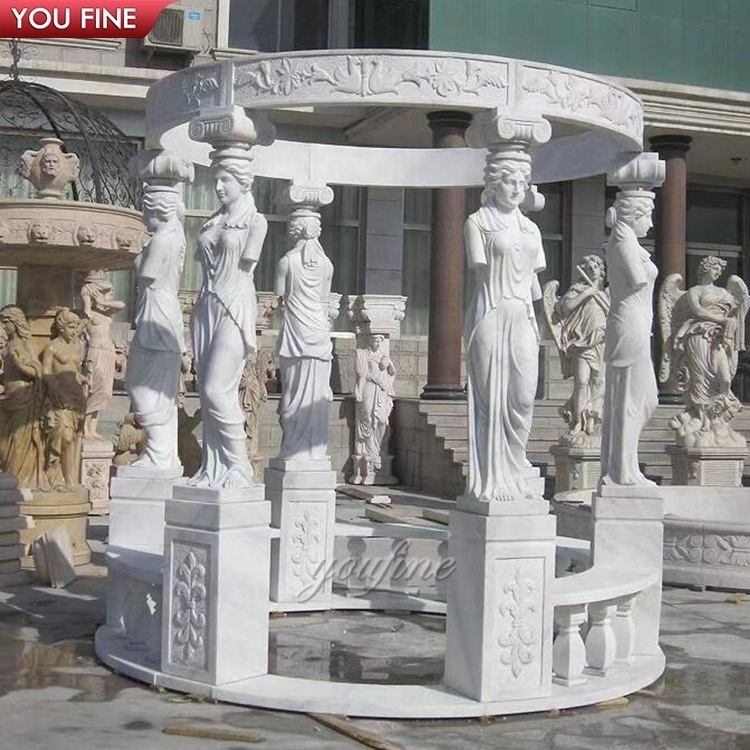 Garden Decorative Victorian Gazebo Marble with Figure Statue