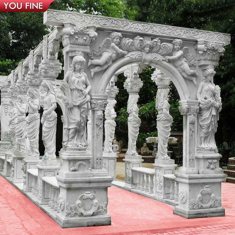 Garden Decorative Victorian Gazebo Marble with Figure Statue