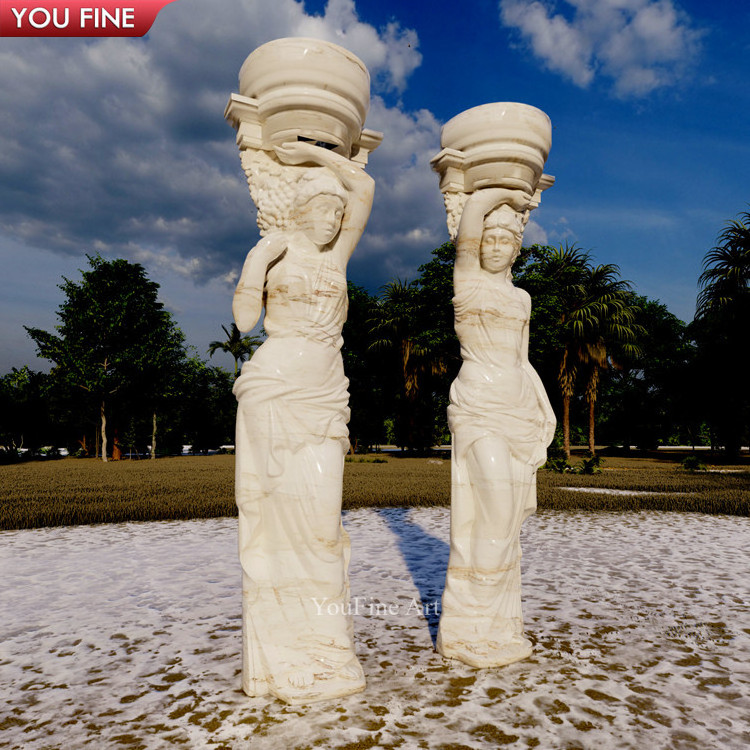 Outdoor Large Villa Marble Lady Statue Column Pillar