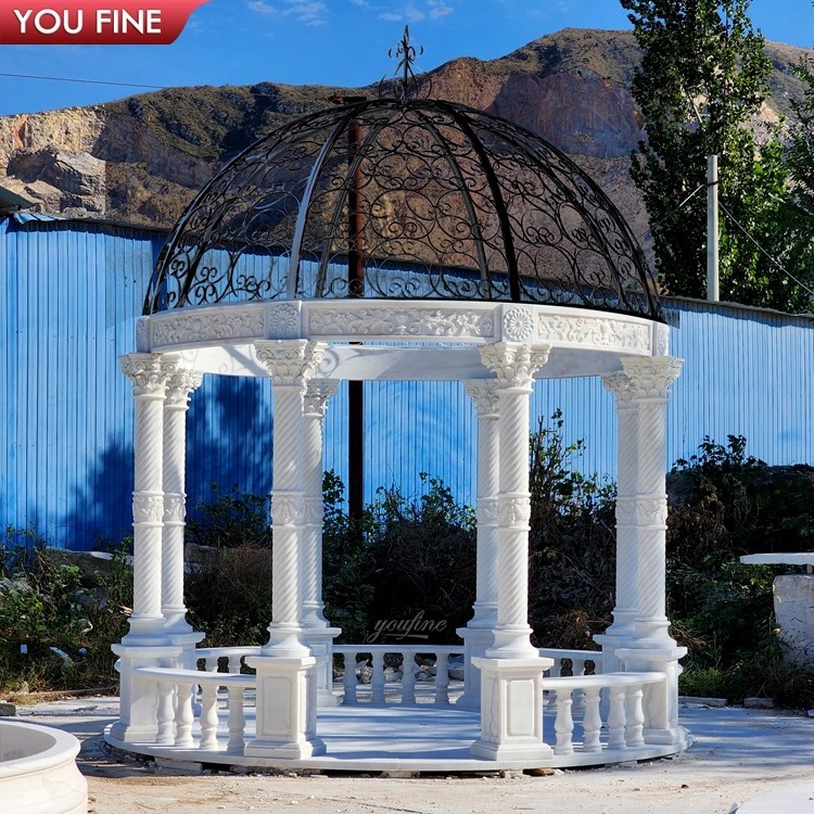 Outdoor Hand Carved Gazebos with Marble Dome Top for Church Memorial