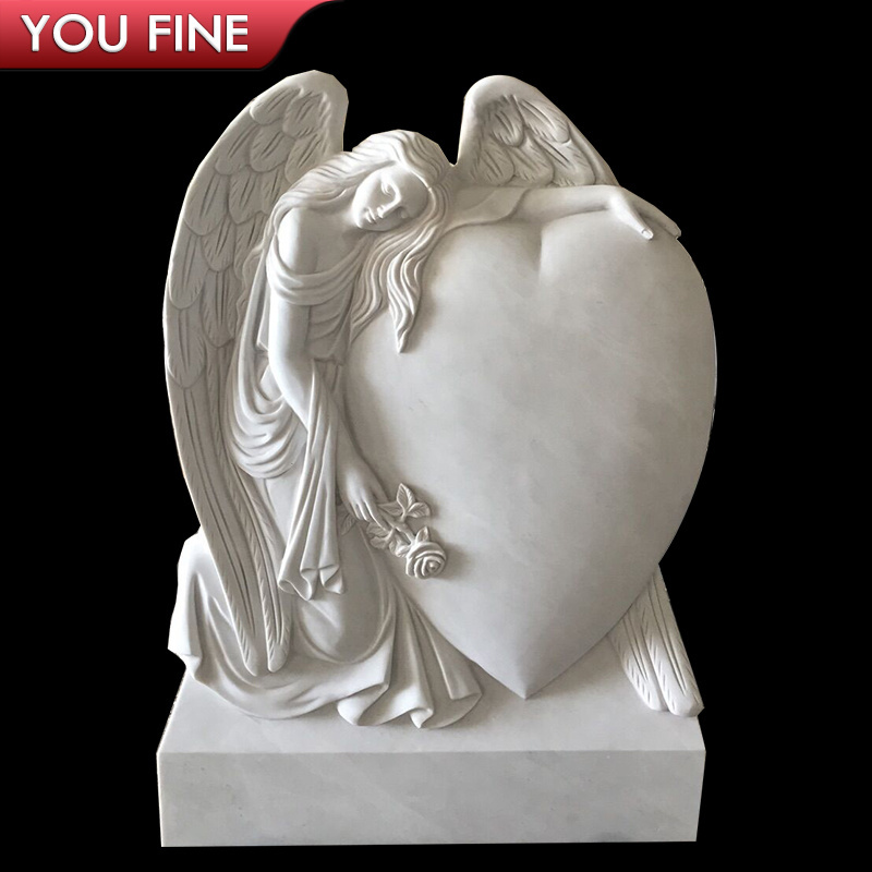 Marble Mixed Granite Heart Shaped Angel Double Tombstones Statue