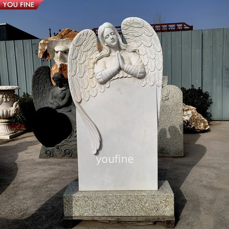 White Marble Angel Sitting Bench Memorial Tombstone