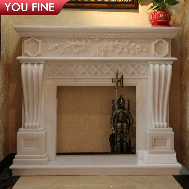 Modern Indoor Western Natural Stone Hand Carved Marble Fireplace Mantel