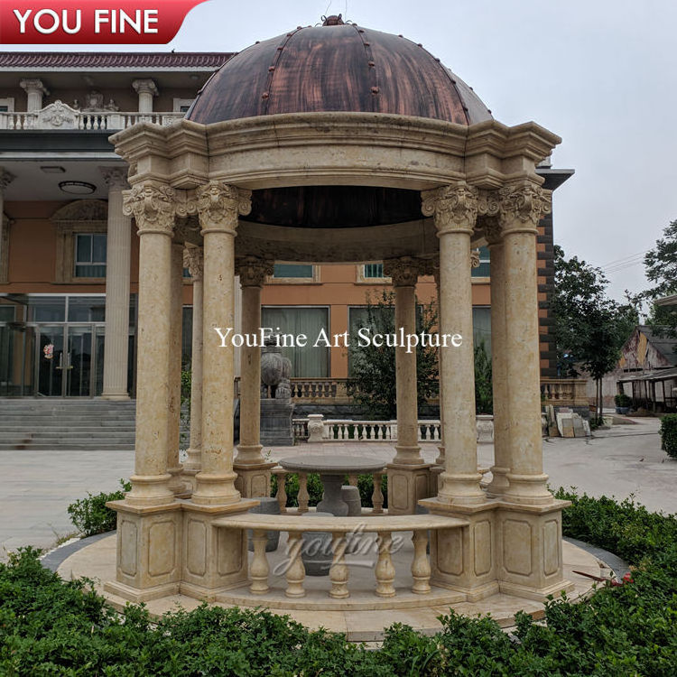 Outdoor Dome Hand Carved Garden Natural Stone Gazebo with Lady Statue