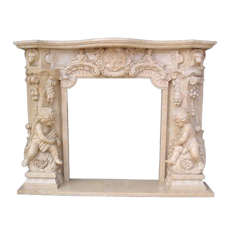 Hand Carved Decoration White Marble Fireplace Mantle