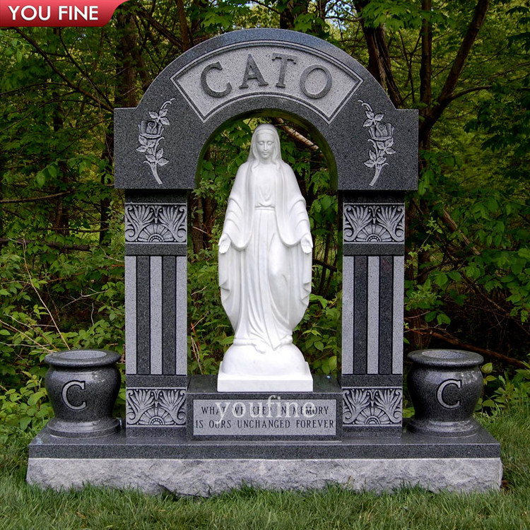 Custom Outdoor Headstone Marble Virgin Mary Statue Memorial Monument Tombstone