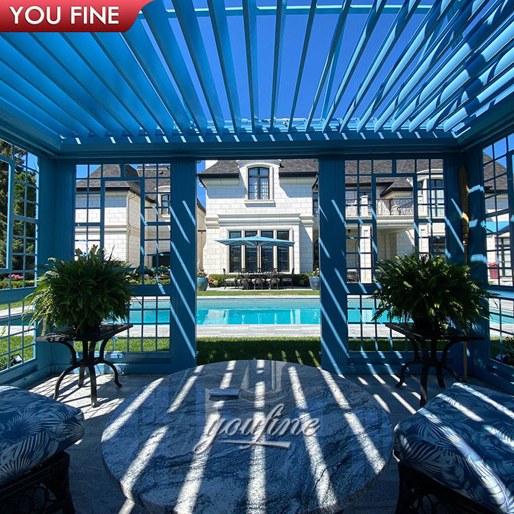 Outdoor Wrought Blue Iron Gazebo Sunroom