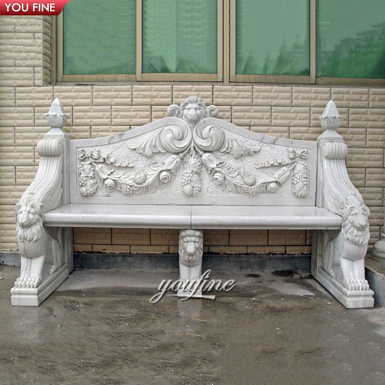 French Style Outdoor Hand Carved Natural Stone Marble Garden Bench