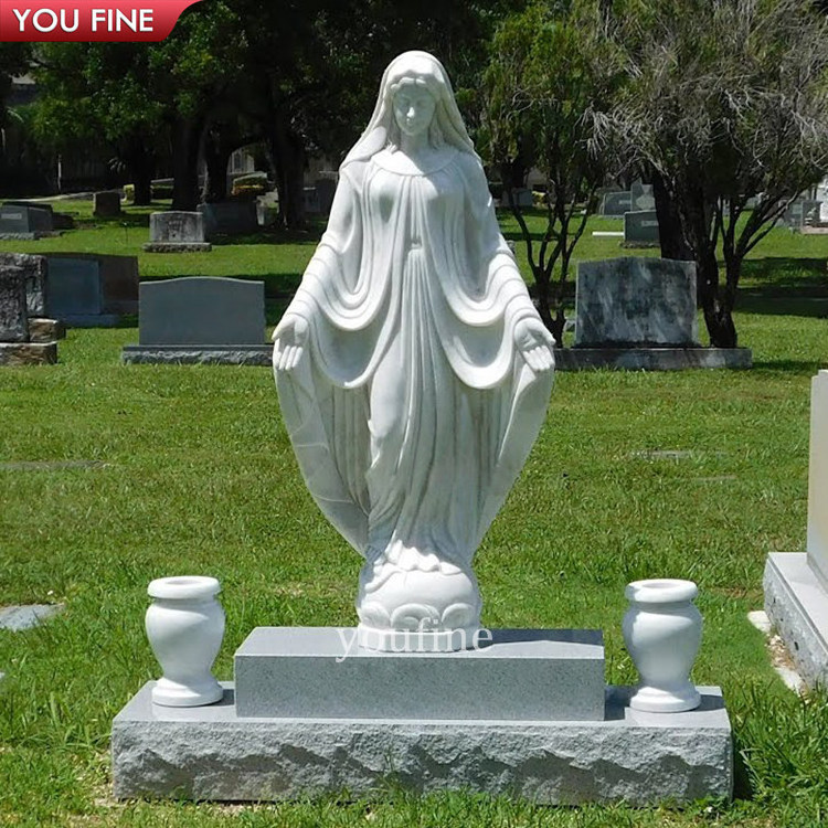 Custom Outdoor Headstone Marble Virgin Mary Statue Memorial Monument Tombstone