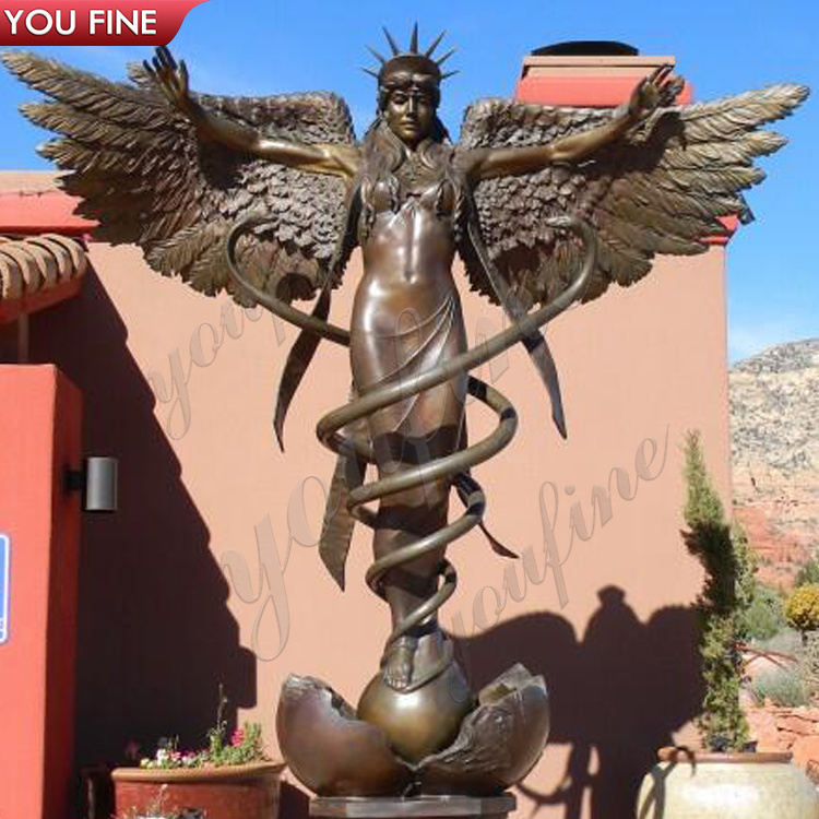 Monument Outdoor Large Size Decoration Bronze Caduceus Angel Sculpture