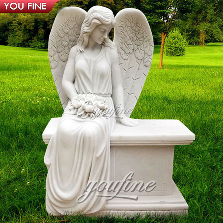 Hand Carved White Marble Angel Headstone