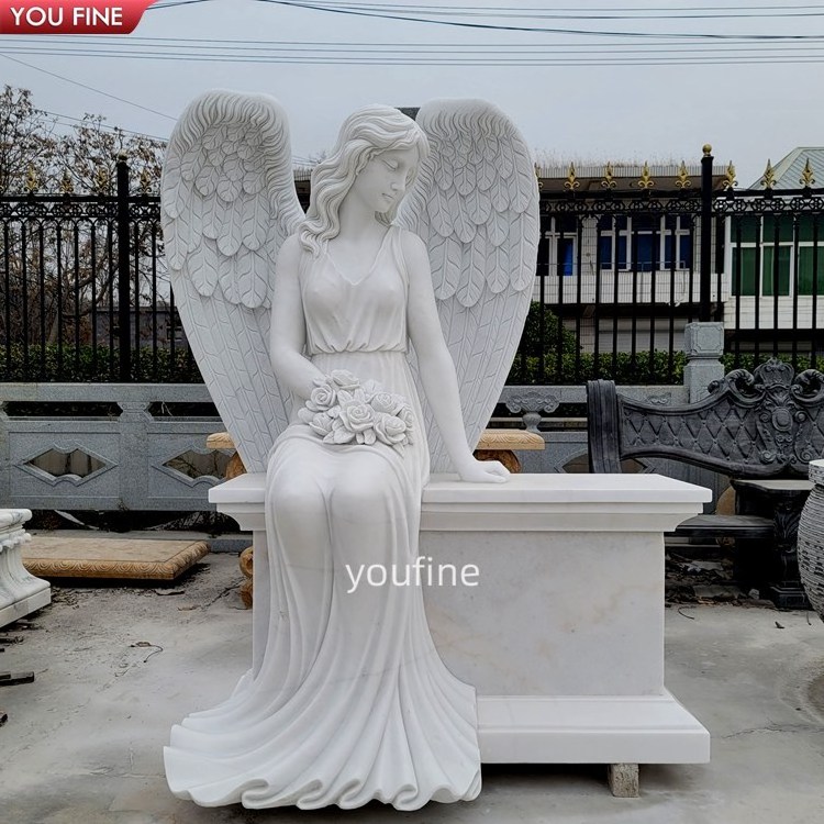 Outdoor Tombstones Black Granite Marble Angel Headstone